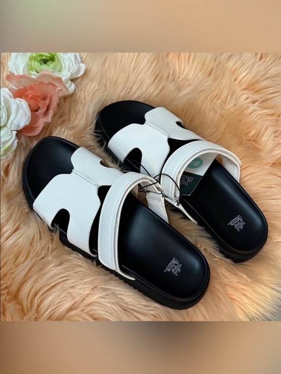 wild fable Shoes - Black and White Slide Slip On Sandals With Velcro Strap Sz 8.5 NEW!